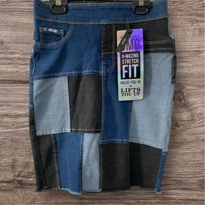 Coco + Carmen Patchwork Denim Skirt - Blue and Black